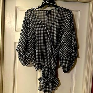 Beautiful checker wrap blouse!